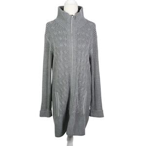 Eddie Bauer Grey Rib Knit Zip Front Long Cardigan Sweater L